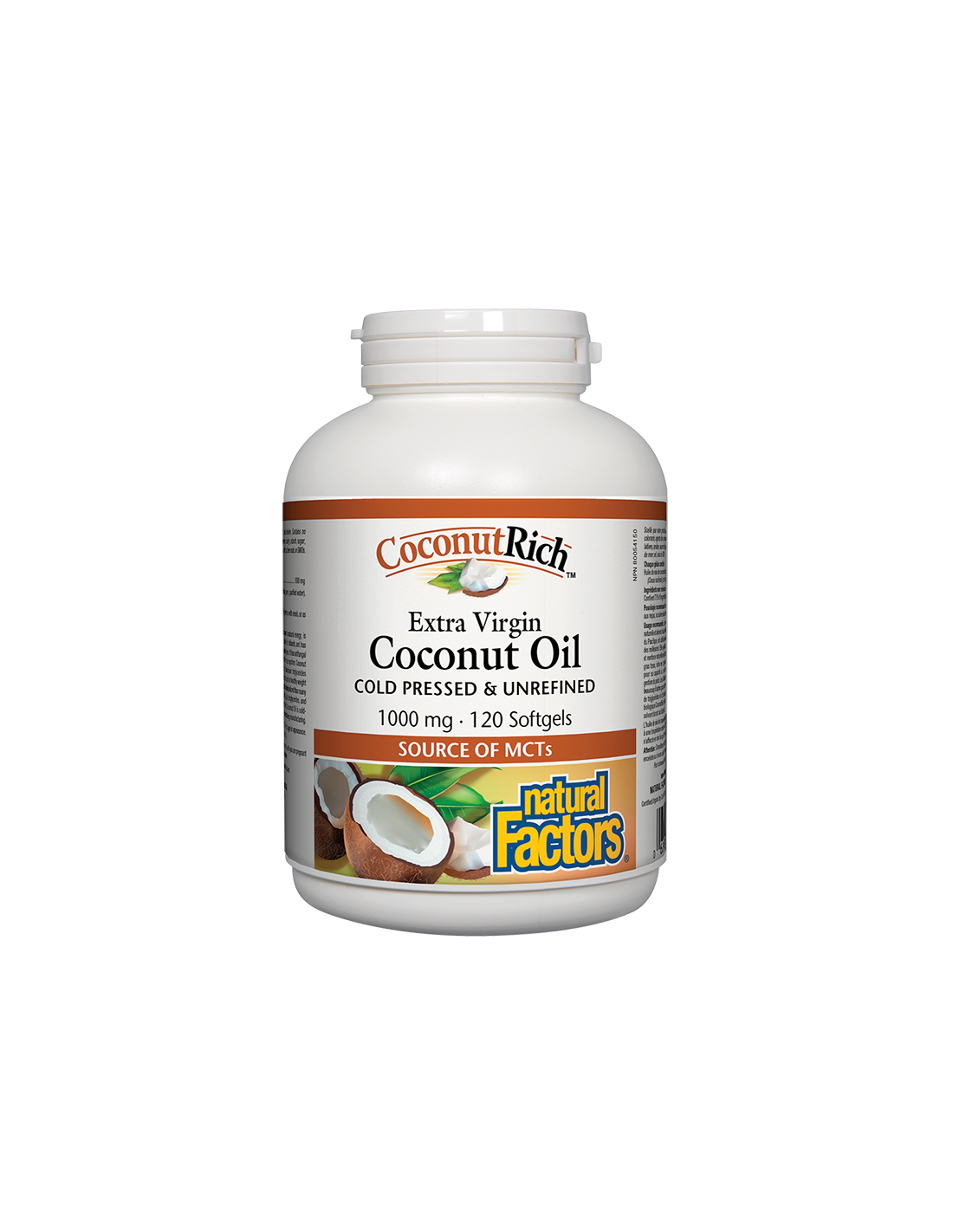 CoconutRich™ Coconut Oil Extra Virgin / Кокосово масло 1000 mg x 120 софтгел капсули Natural Factors