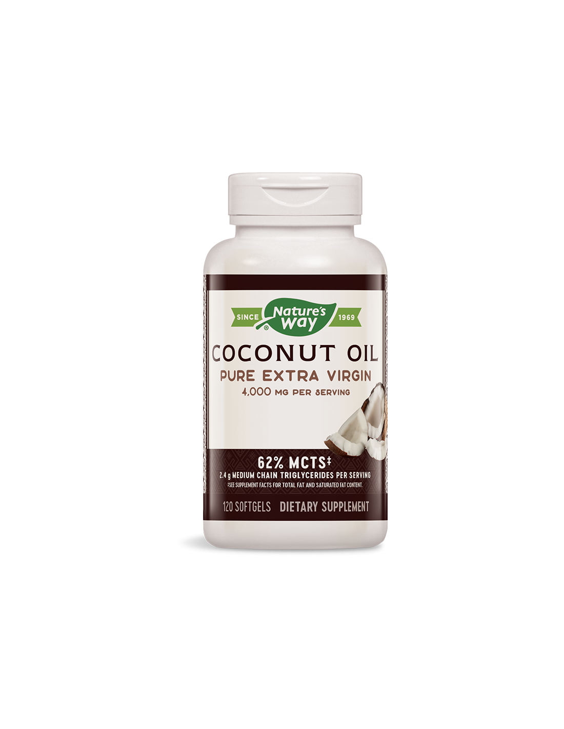 Coconut Oil 62% MCTs/ Кокосово масло оргáник 1000 mg х 120 софтгел капсули Nature’s Way