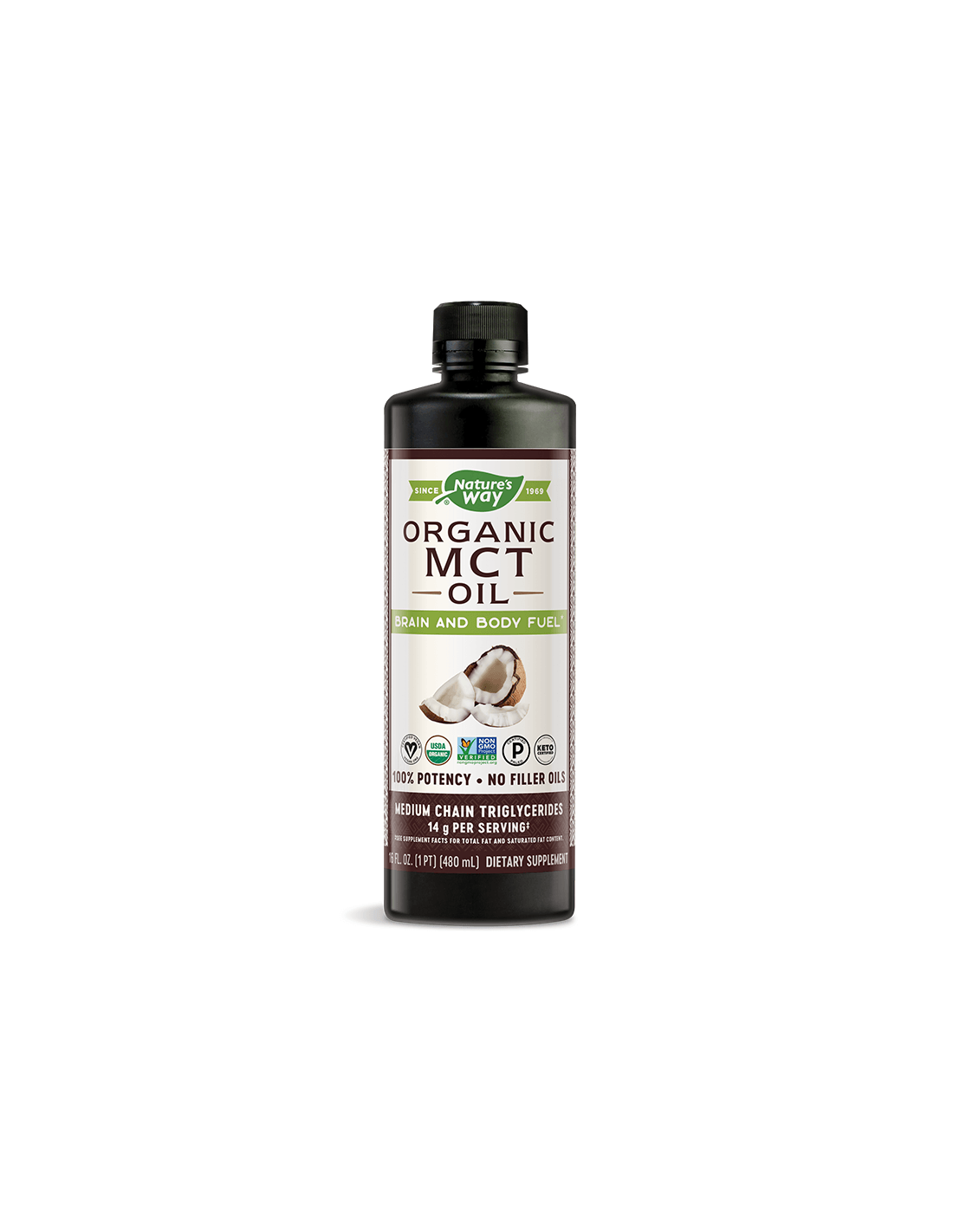 MCT Oil Organic / Средноверижни триглицериди от кокосово масло x 480 ml Nature’s Way