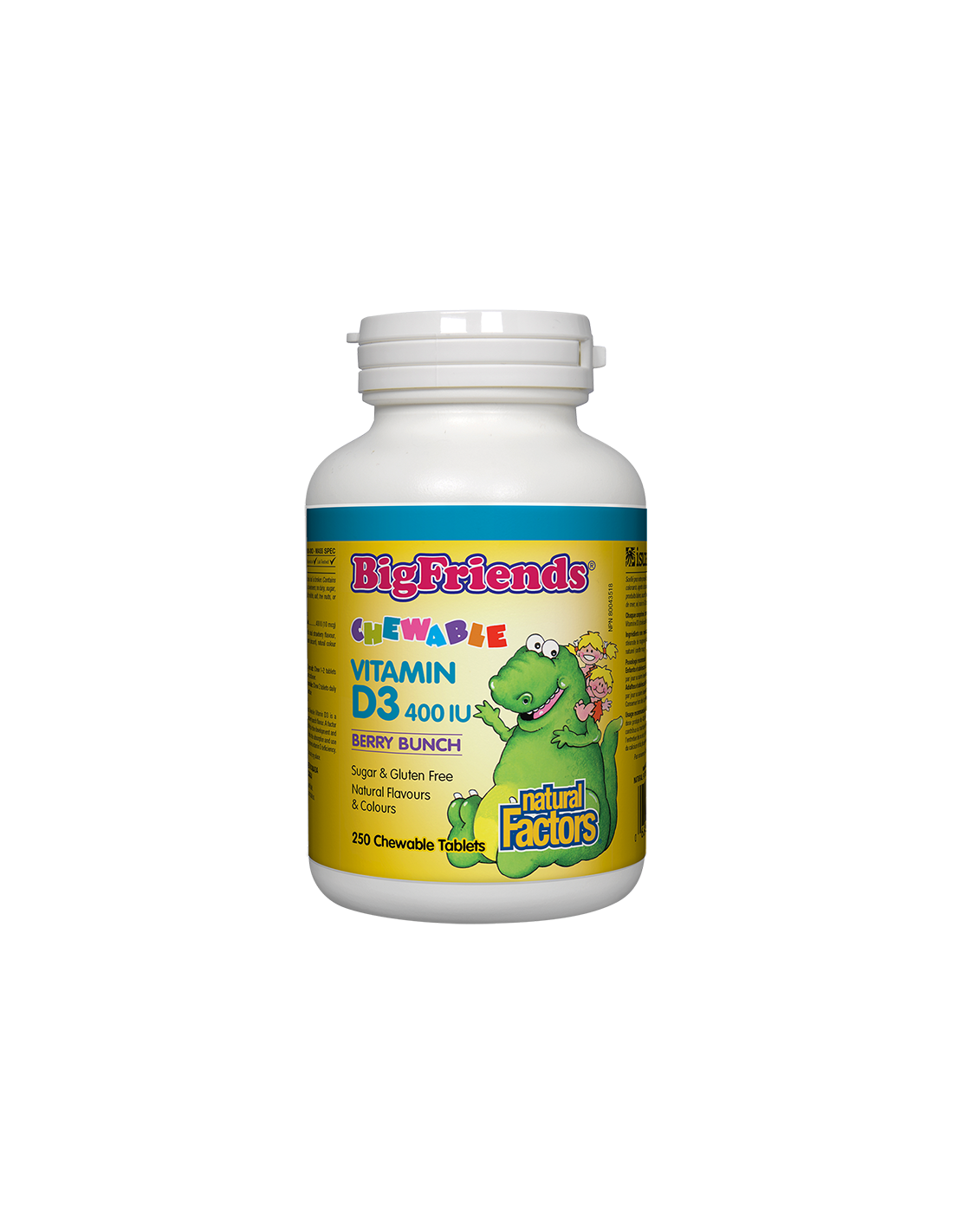 Vitamin D3 Big Friends®/ Витамин D3 за деца 400 IU х 250 дъвчащи таблетки с вкус горски плодове Natural Factors